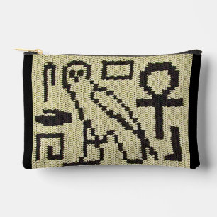 Owl Ankh Hieroglyphs Natural Artisan Crochet Print Zubehörtasche