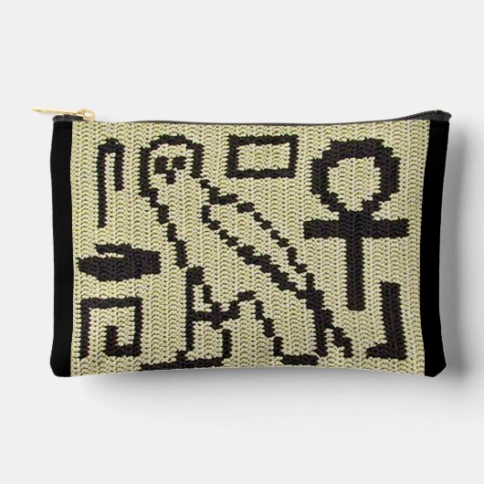 Owl Ankh Hieroglyphs Natural Artisan Crochet Print Zubehörtasche (Vorderseite)