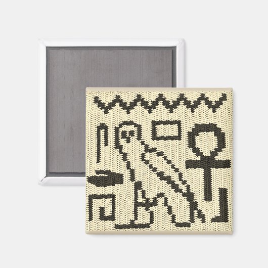 Owl Ankh Natural Hieroglyphs Crochet Print on Magnet (Vorderseite/Rückseite)