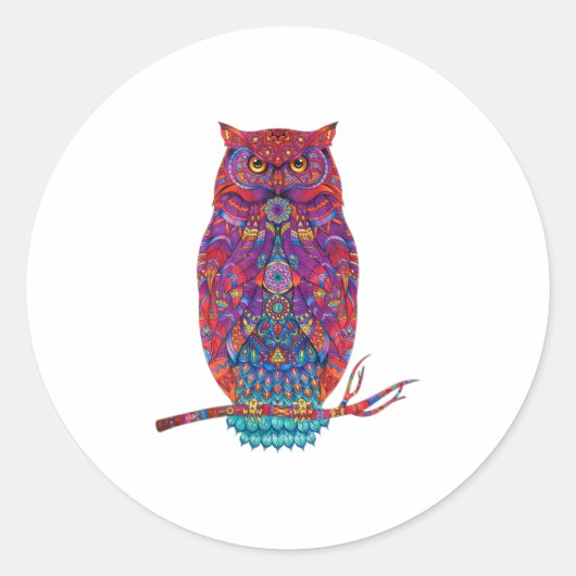 Owl Art Funny Runder Aufkleber (Vorderseite)