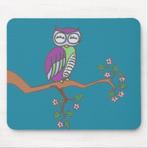 Owl Art Night Blue Mousepad