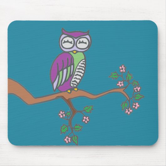 Owl Art Night Blue Mousepad (Vorne)