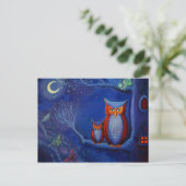 Owl Art Postcard - "The Forest At Night" Postkarte (Stehend Vorderseite)