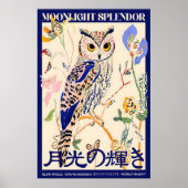 Owl Art Poster Japanese Typography, Moonlight (Vorne)