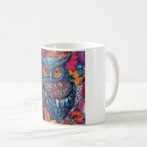 Owl Art Zeichne Blaue Eule und rosa Blume