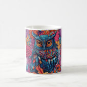 Owl Art Zeichne Blaue Eule und rosa Blume Kaffeetasse (Mittel)