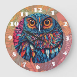 Owl Art Zeichnend Große Wanduhr