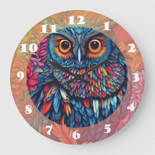 Owl Art Zeichnend Große Wanduhr (Vorderseite)