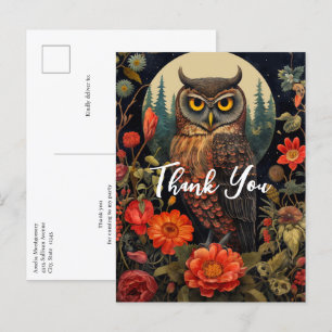 Owl at Night mit Vollmond Danke Postkarte