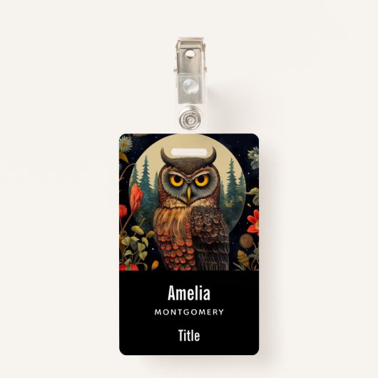 Owl at Night with a Full Moon Ausweis (Rückseite mit Klammer)