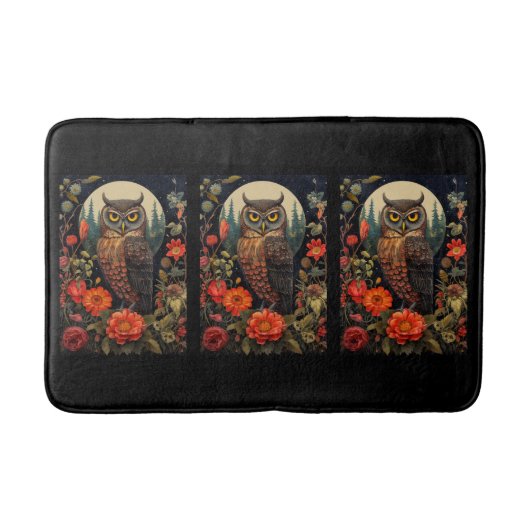 Owl at Night with a Full Moon Badematte (Vorderseite)