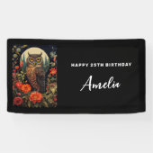 Owl at Night with a Full Moon Birthday Banner (Horizontal)