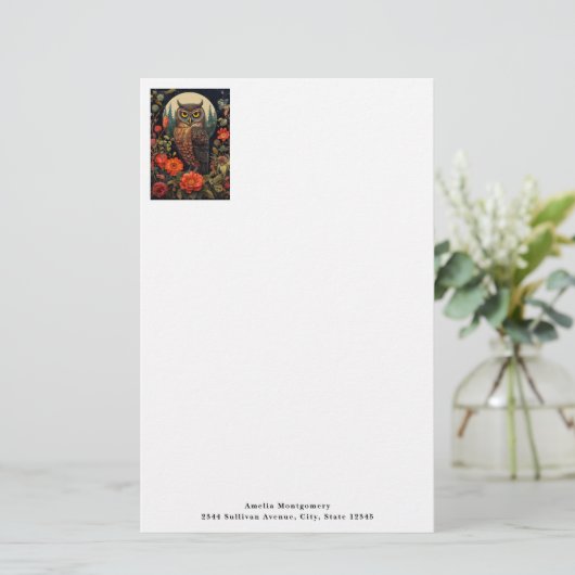 Owl at Night with a Full Moon Briefpapier (Stehend Vorderseite)