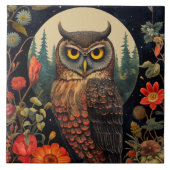 Owl at Night with a Full Moon Fliese (Vorderseite)