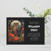 Owl at Night with a Full Moon Halloween Einladung (Stehend Vorderseite)