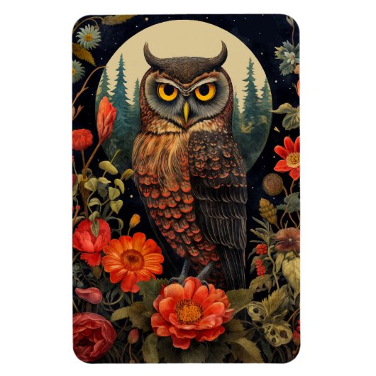 Owl at Night with a Full Moon Magnet (Vertikal)