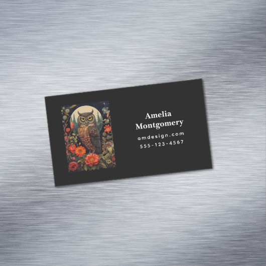 Owl at Night with a Full Moon Magnetische Visitenkarte (Beispiel)