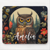 Owl at Night with a Full Moon Mousepad (Vorne)