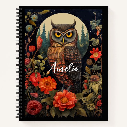 Owl at Night with a Full Moon Notizblock (Vorderseite)