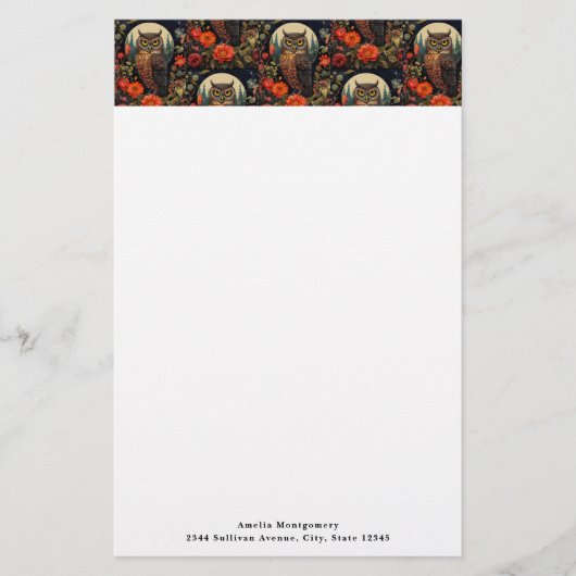 Owl at Night with a Full Moon Pattern Briefpapier (Vorderseite)