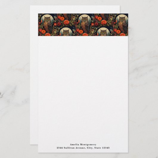 Owl at Night with a Full Moon Pattern Briefpapier (Vorne/Hinten)