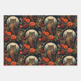 Owl at Night with a Full Moon Pattern Geschenkpapier Set