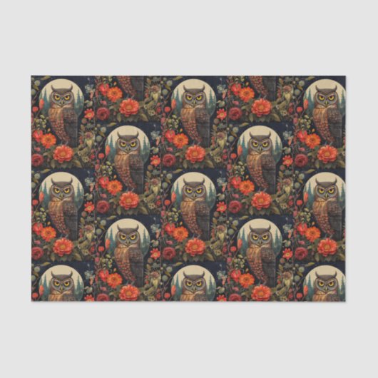 Owl at Night with a Full Moon Pattern Seidenpapier (Vorderseite)
