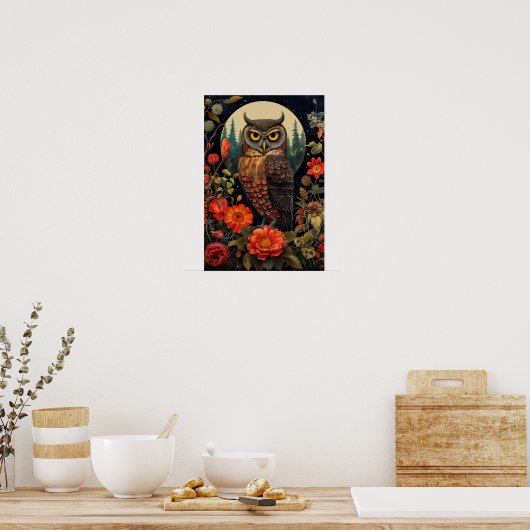 Owl at Night with a Full Moon Poster (Küche)