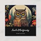 Owl at Night with a Full Moon Quadratische Visitenkarte (Vorderseite)