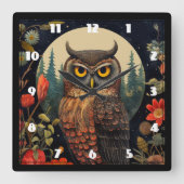 Owl at Night with a Full Moon Quadratische Wanduhr (Vorderseite)