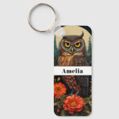 Owl at Night with a Full Moon Schlüsselanhänger (Vorderseite)