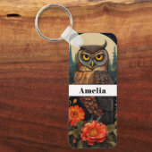 Owl at Night with a Full Moon Schlüsselanhänger (Vorderseite)