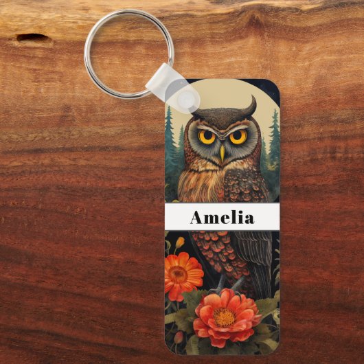 Owl at Night with a Full Moon Schlüsselanhänger (Vorderseite)