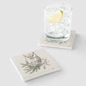 Owl auf Branch Steinuntersetzer (Seitenansicht)