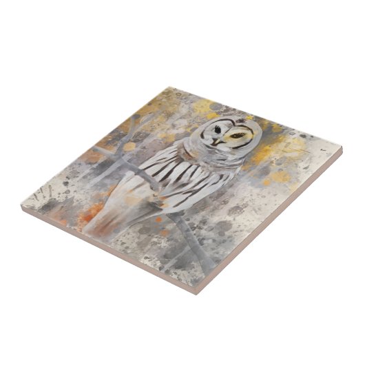 Owl auf Branch Watercolor Abstrakt Fliese (Seite)