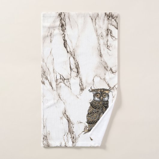 Owl auf braunem Marmor Badhandtuch Set (Handtuch)