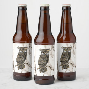 Owl auf braunem Marmor Bierflaschenetikett