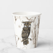 Owl auf braunem Marmor Pappbecher (Rückseite)
