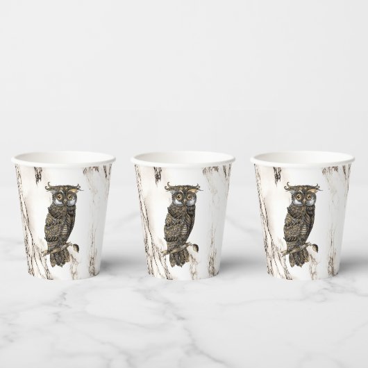 Owl auf braunem Marmor Pappbecher (Multi)