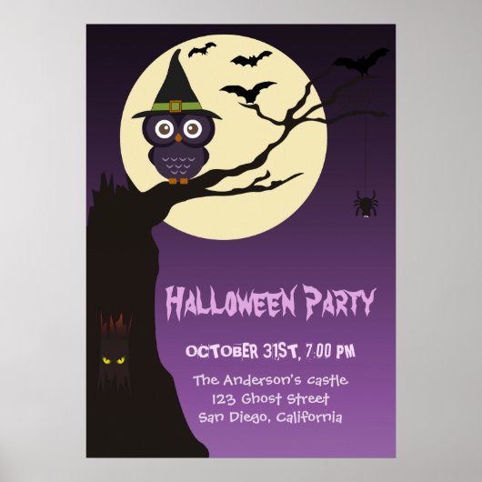 Owl auf dem Baumzweig Halloween Party Poster (Vorne)