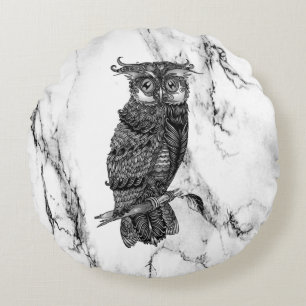 Owl auf Marmor Rundes Kissen