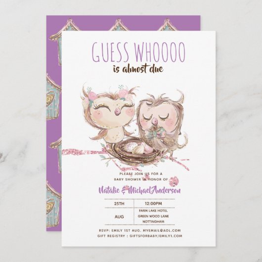 Owl Baby Danke, dass ihr Tags Liebhaber Boy Girl g Einladung (Vorne/Hinten)