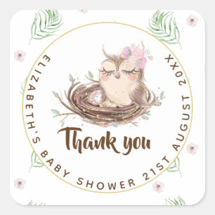 Owl Baby Danke, dass ihr Tags Liebhaber Boy Girl g Quadratischer Aufkleber