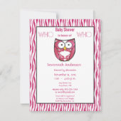 Owl Baby Girl PINK Zebra Stripe Dusche Einladung (Vorderseite)