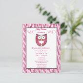 Owl Baby Girl PINK Zebra Stripe Dusche Einladung (Stehend Vorderseite)