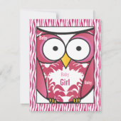 Owl Baby Girl PINK Zebra Stripe Dusche Einladung (Rückseite)