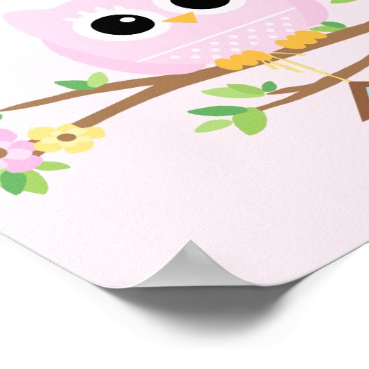 Owl Baby Girl rosa personalisiertes Poster (Ecke)