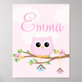 Owl Baby Girl rosa personalisiertes Poster (Vorne)
