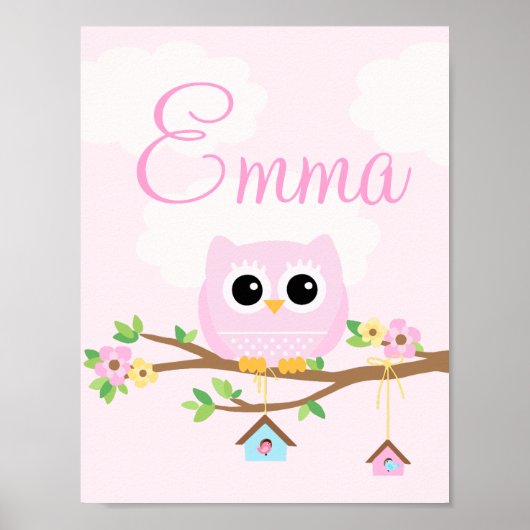 Owl Baby Girl rosa personalisiertes Poster (Vorne)