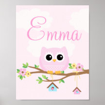 Owl Baby Girl rosa personalisiertes Poster